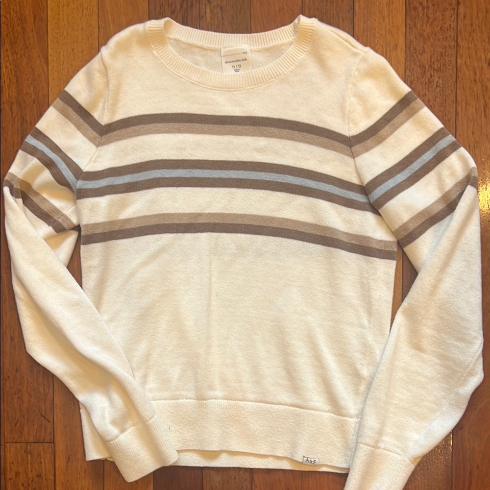 Abercrombie Kids Cream and Brown Striped Sweater